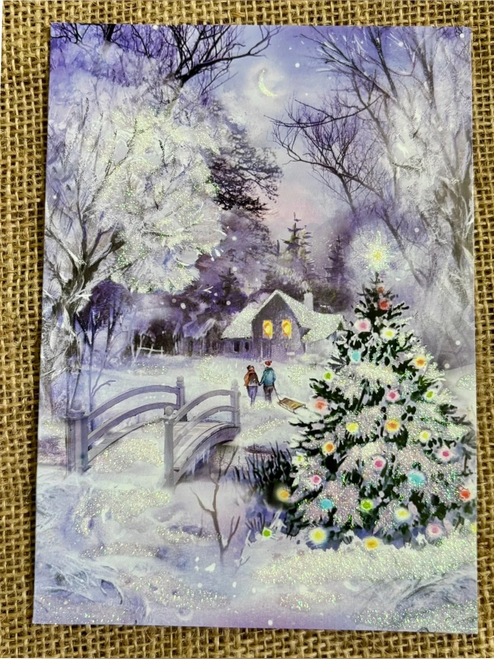 Sparkled Winter Snow Christmas Tree Holiday Card Glitter Pretty Framable